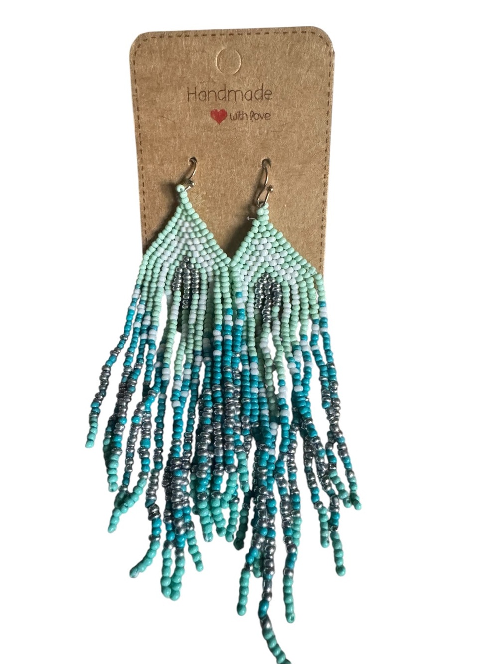Handmade Turquoise Beaded Fringe Earrings